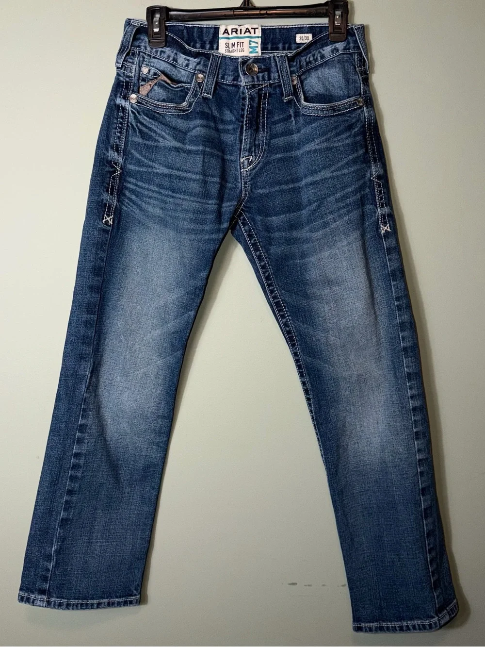 Ariat Slim Straight Men's Jeans in Medium Wash Blue 30X30